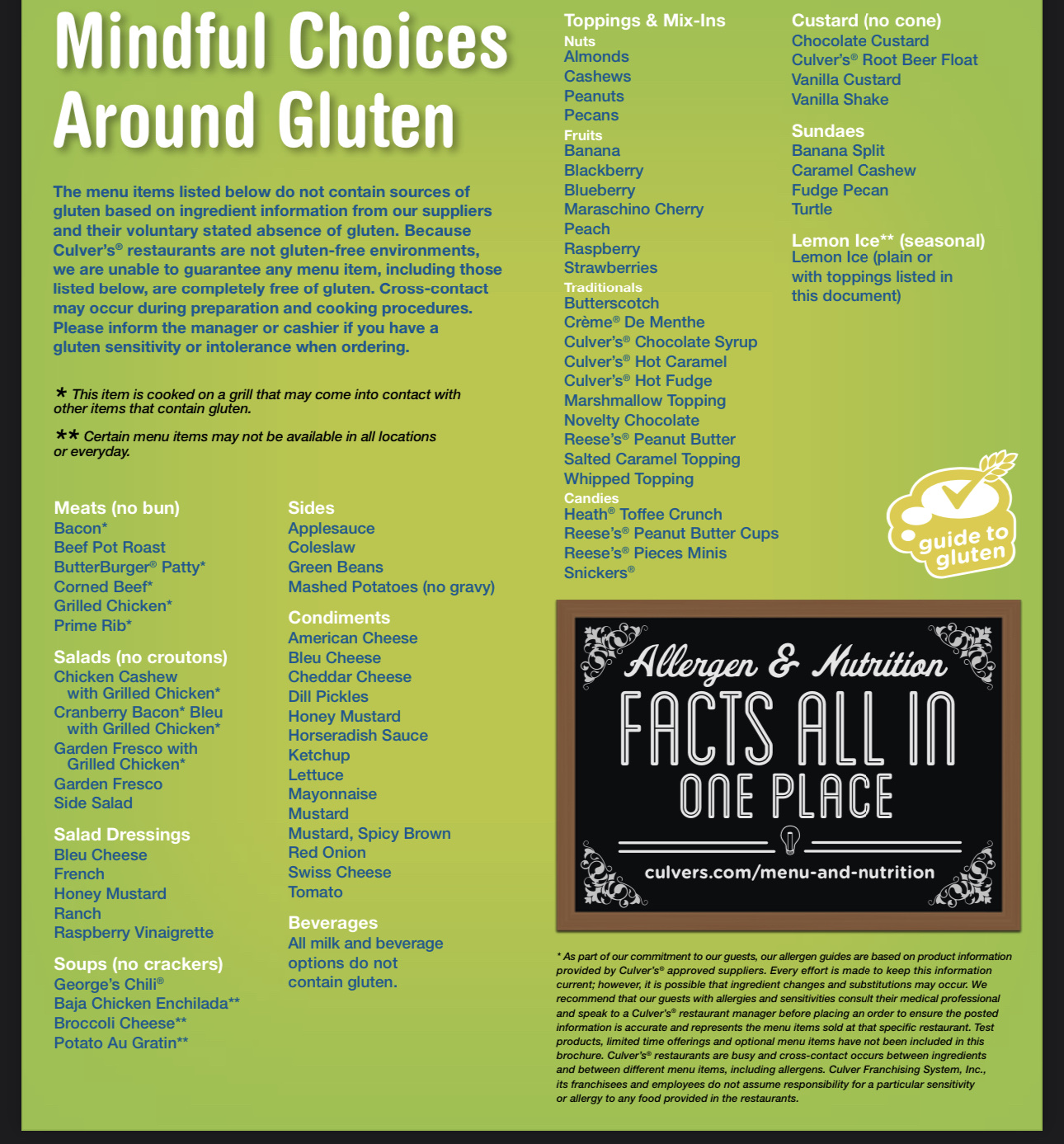 Culvers Allergy Menu